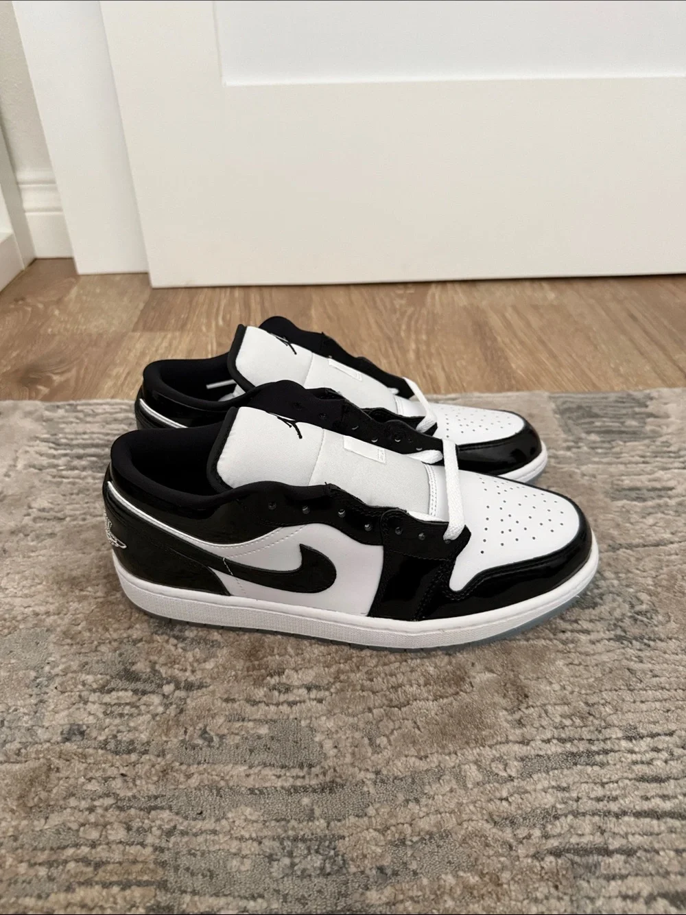 Jordan Low Top Sneakers in White and Black Patent